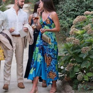 Anthropologie Delfi Collective Blue Floral Drop Waist Dress